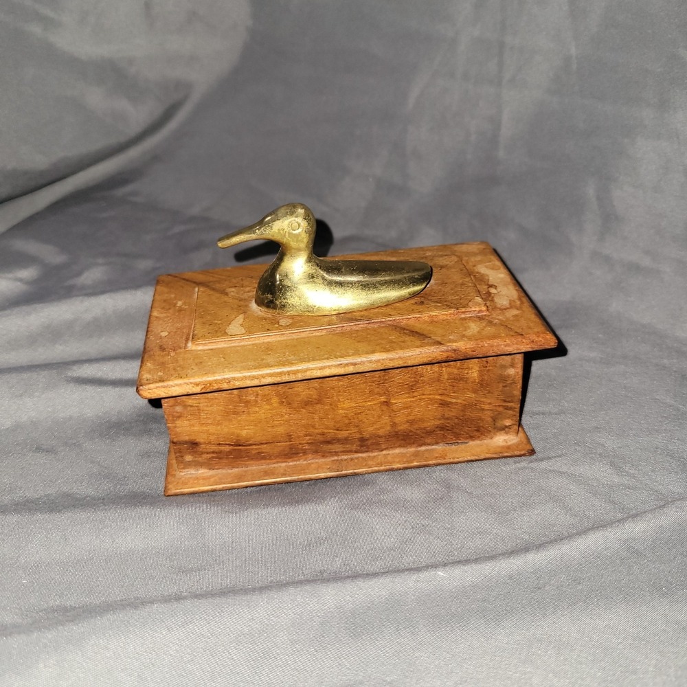 Vintage PENCO Brass Duck Wood Trinket Box Made in India Decorative Storage MCM
